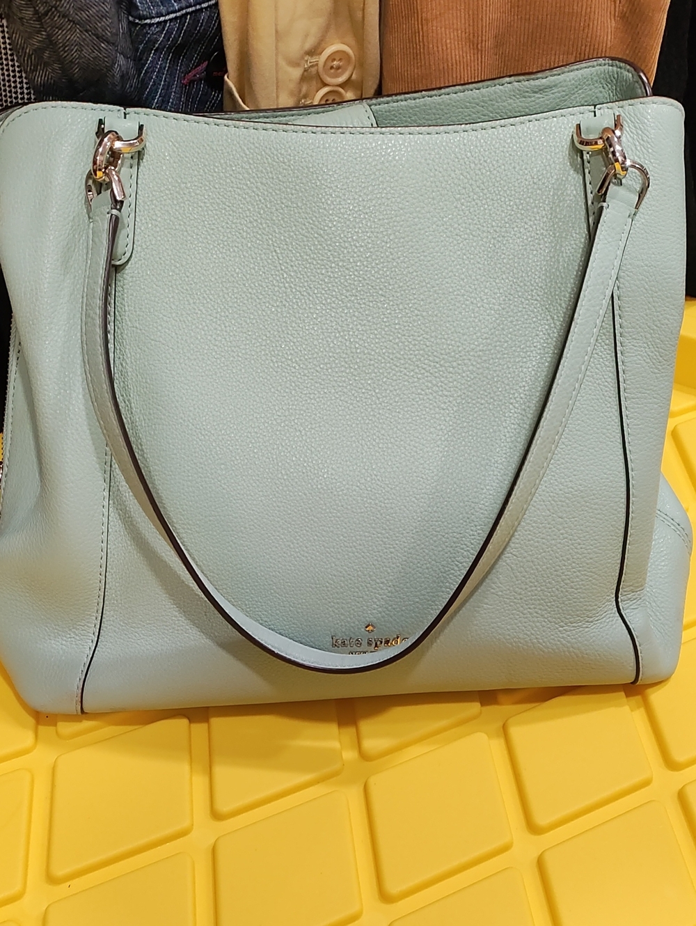 kate spade Mint Green Pebbled Leather Tote with Gold Hardware